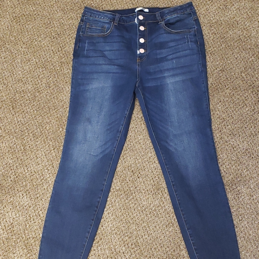 High waist button jeans